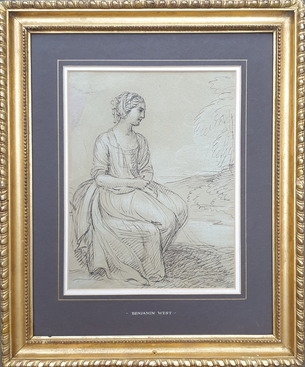 Benjamin West P.R.A. Pen And Ink Drawing Study Of A Seated Woman Circa 1780
