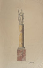 Load image into Gallery viewer, Spanish School 18th.Century Architectural Study Of A Marble Column With A Statue Of Minerva
