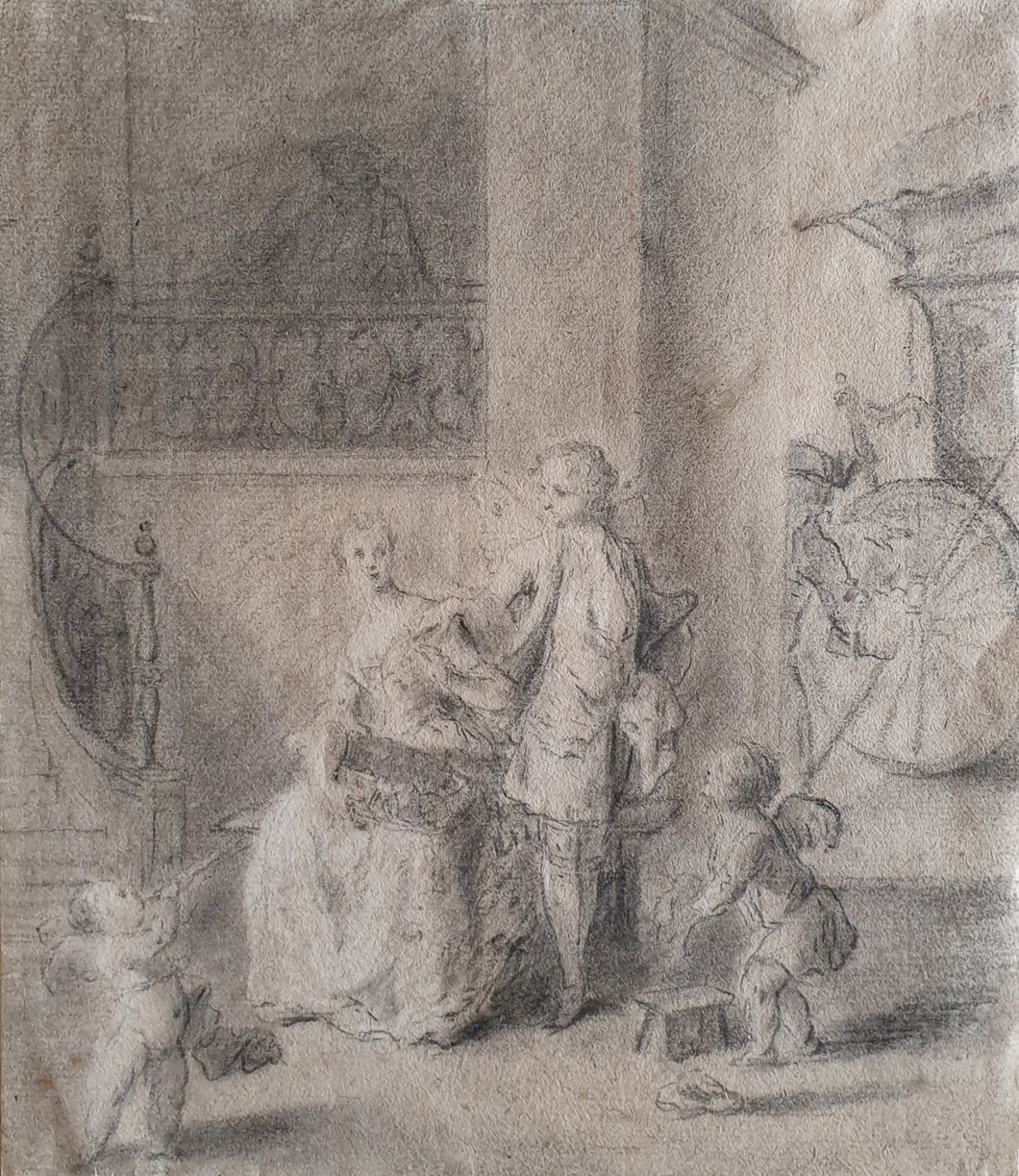 Attr. Gabriel-Jacques De Saint-Aubin French School 18th.Century Chalk Drawing Circa.1760