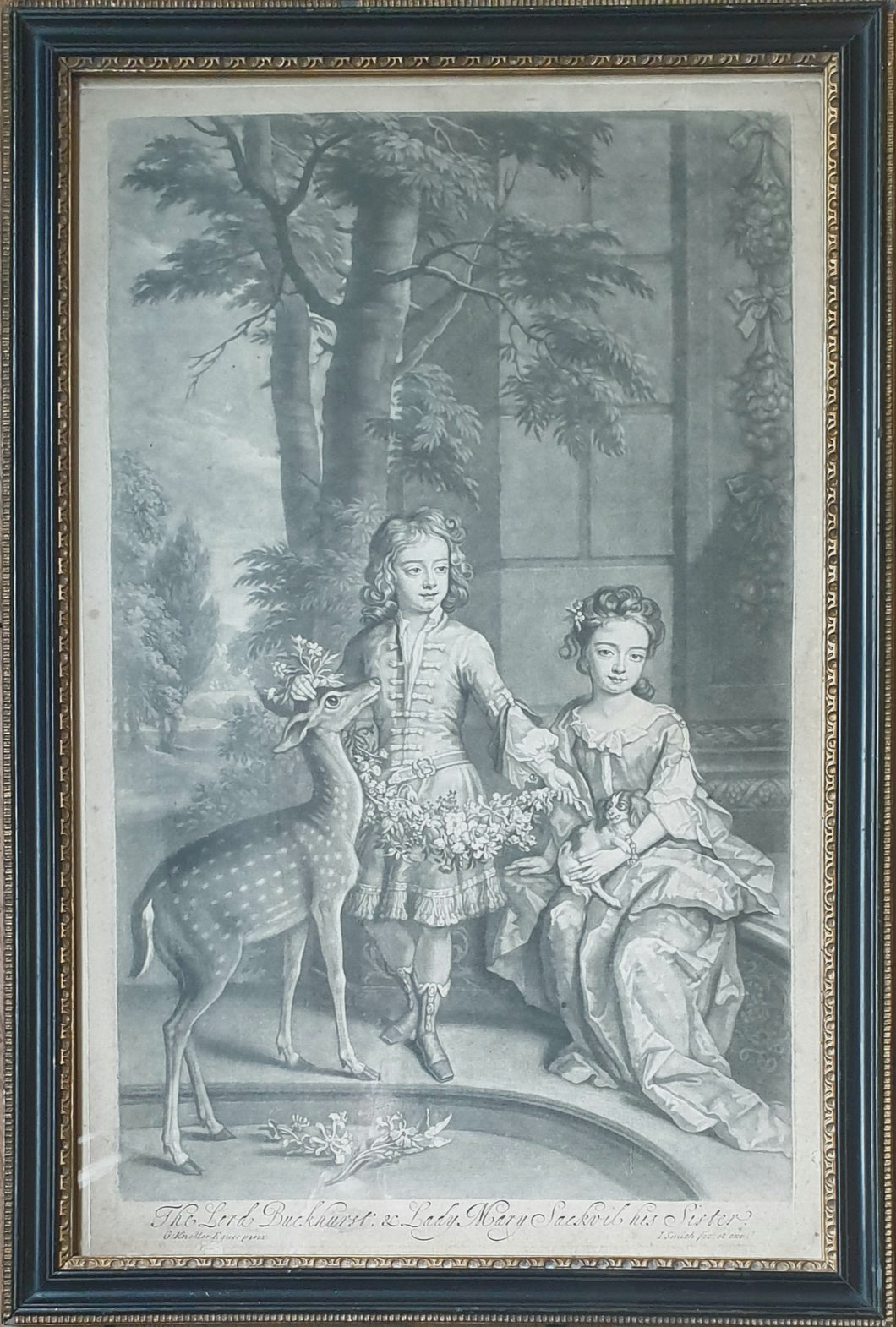 JI Smith Mezzotint Engraving After Sir Godfrey Kneller The Lord Buckhurst & Lady Mary Sackvil His Sister 1695