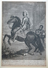Load image into Gallery viewer, JI Smith Mezzotint Engraving After Sir Godfrey Kneller Equestrian Portrait Of Frederick Duke Of Schonberg With His Page Circa.1689
