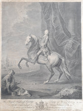 Load image into Gallery viewer, His Royal Highness George Prince Of Wales Large Equestrian Portrait Copper Engraving 1755
