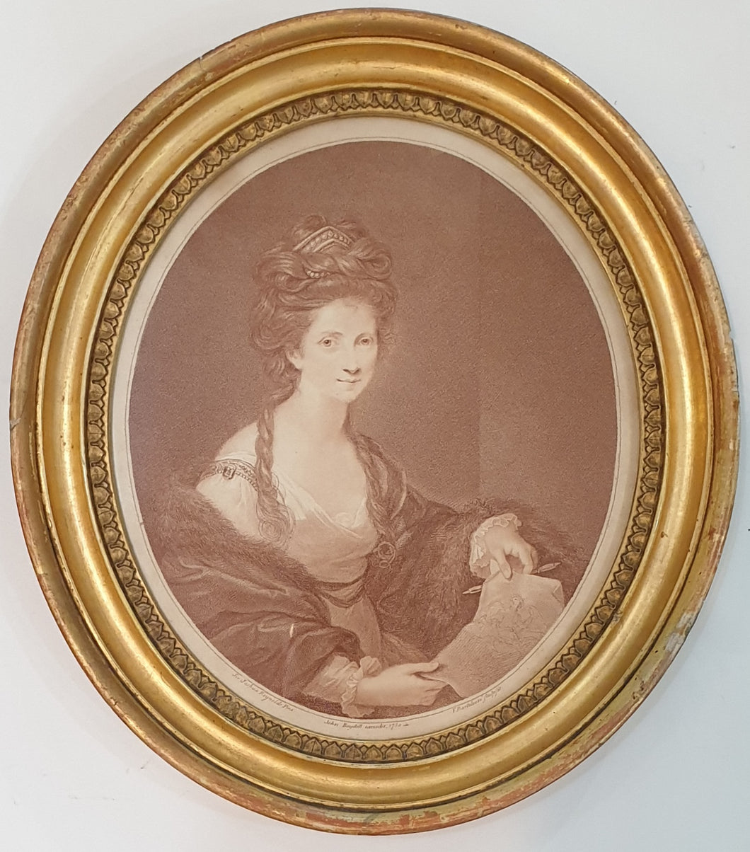 Francesco Bartolozzi R.A Sanguine Stipple Engraving After Sir Joshua Reynolds P.R.A Portrait Of Angelica Kauffman R.A 1780
