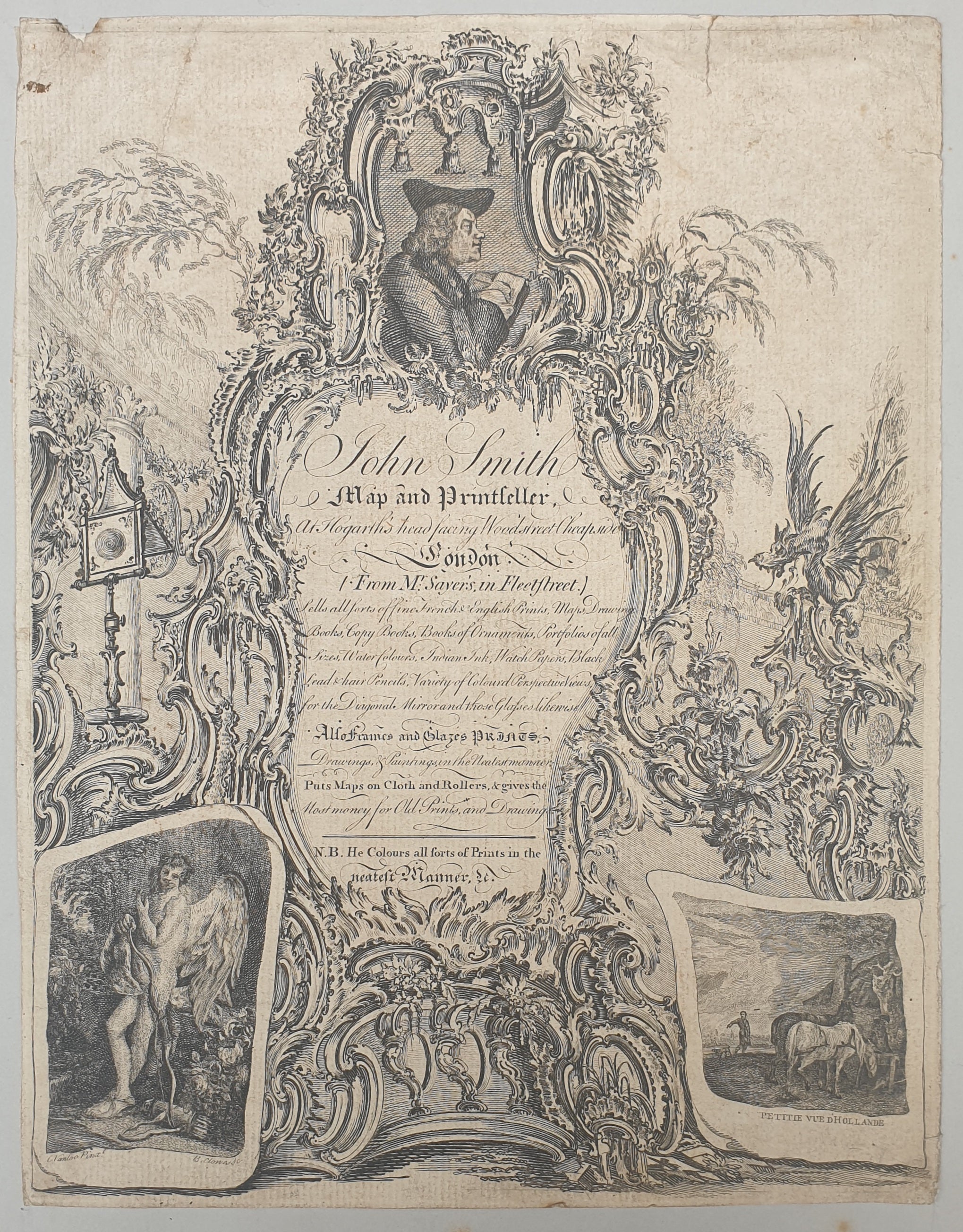 18th.Century Rococo Trade Card John Smith Map And Printseller At Hogar ...