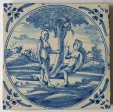 Load image into Gallery viewer, 18th.Century Dutch Delftware Tile Adam &amp; Eve In The Garden Of Eden Circa.1740
