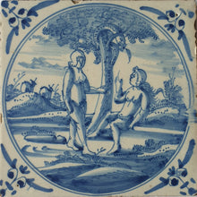 Load image into Gallery viewer, 18th.Century Dutch Delftware Tile Adam &amp; Eve In The Garden Of Eden Circa.1740
