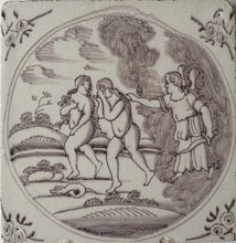 Load image into Gallery viewer, 18th.Century Dutch Manganese Delftware Tile The Expulsion From The Garden Of Eden Circa.1740
