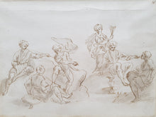 Load image into Gallery viewer, Gaspare Diziani Venetian School Pen And Ink Study Of Eastern Figures Smoking Circa.1700
