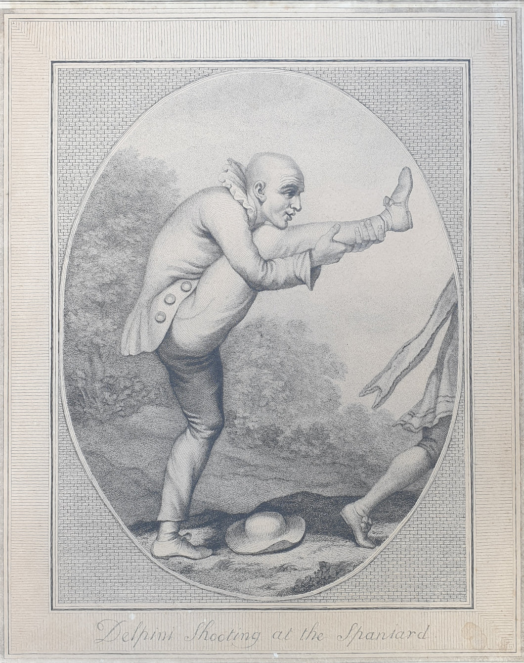 After Biagio Rebecca Late 18th.Century Theatrical Portrait Engraving Delpini Shooting At The Spaniard 1798