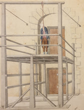 Load image into Gallery viewer, Early 19th.Century Watercolour Drawing Study Of A Gallows Erected For The Execution Of The Luddite James Towle 1816
