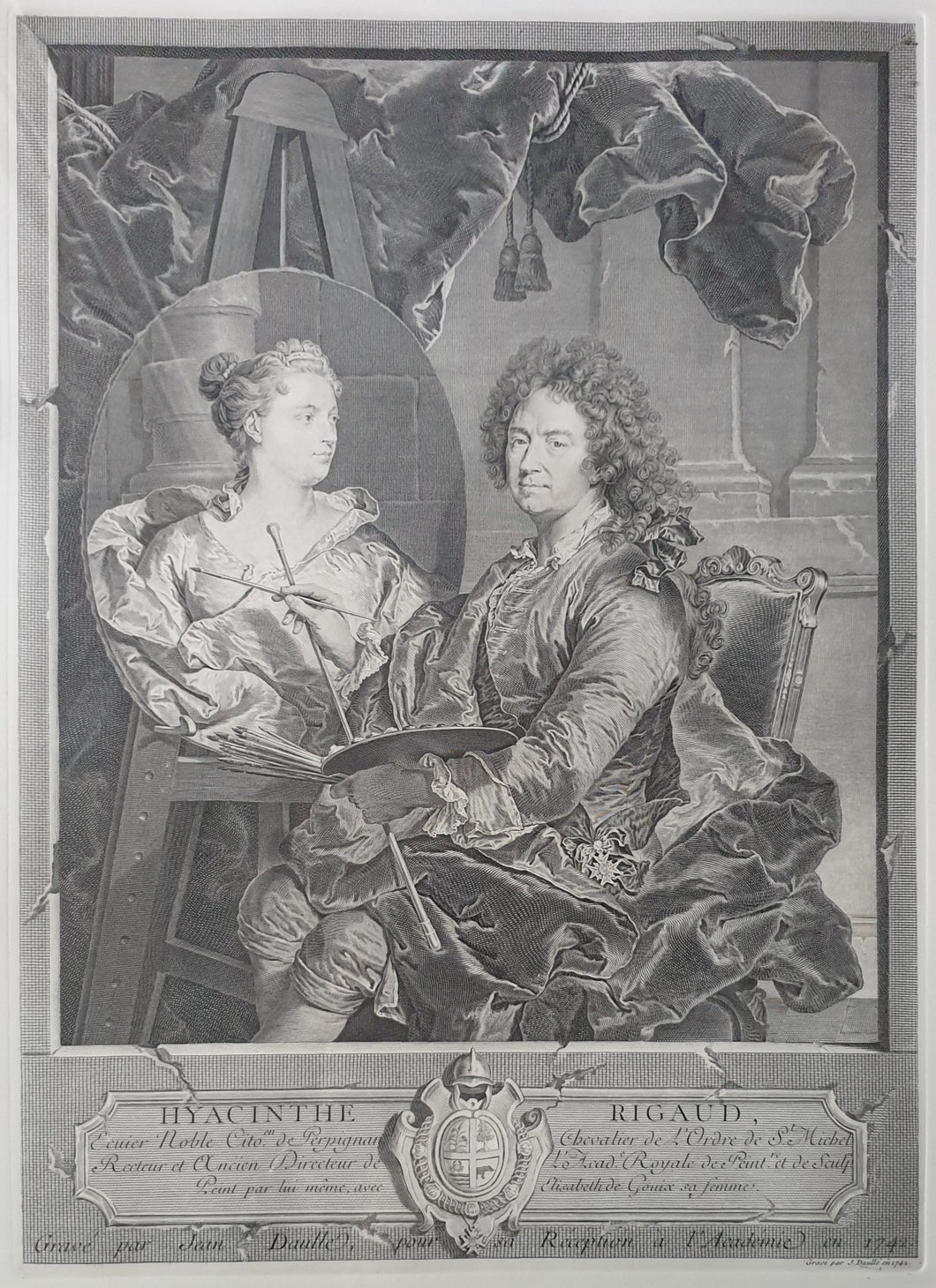 Hyacinthe Rigaud Self Portrait Copper Engraving By Jean Daullé 1742