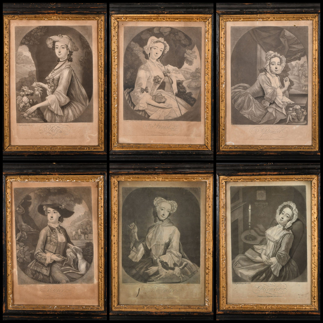 The Twelve Months Of The Year An Exceptionally Rare Set Of Early Georgian Mezzotint Engravings In Their Original Frames Circa.1745