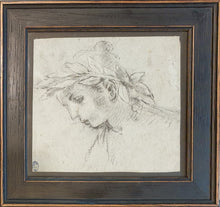 Load image into Gallery viewer, Italian School 17th.Century Charcoal Study Of A Muse Wearing A Laurel Wreath Crown Circa.1680
