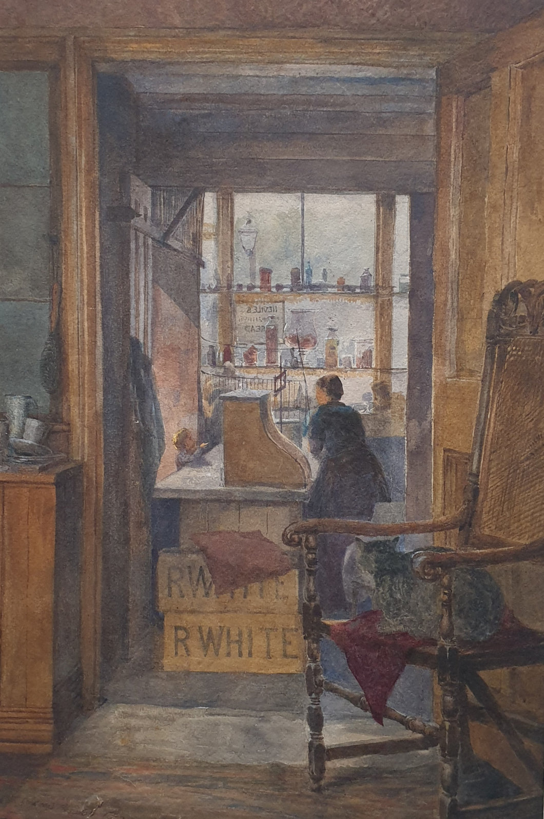 Louis Absolon 19th.Century English School Watercolour Interior Of A Grocers Shop 1886