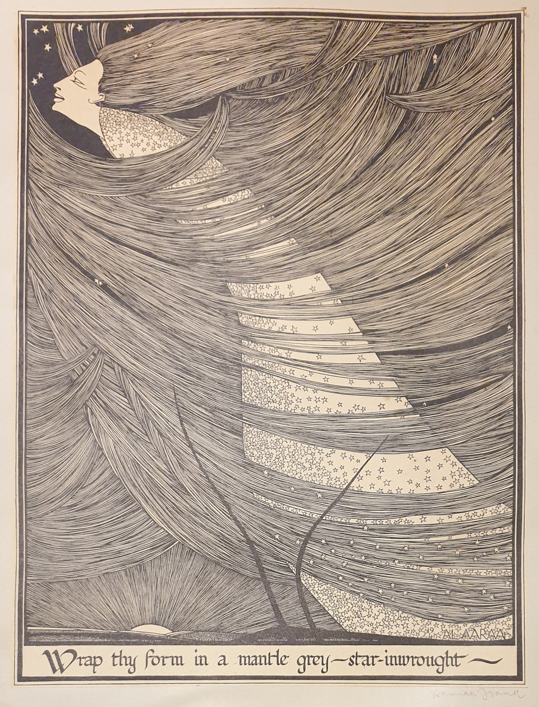 Hannah Frank Glasgow School Lithograph Wrap Thy Form In A Mantle Grey Star-Inwrought Circa.1940