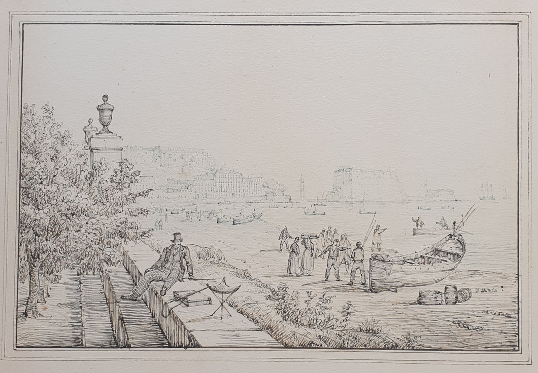 Antonio Senape Pen And Ink Topographical Drawing Il Chiatamone Naples Circa.1820