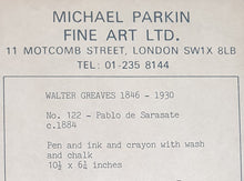 Load image into Gallery viewer, Walter Greaves Pen Ink And Watercolour Portrait Drawing Of Violinist Pablo De Saraste Circa.1884
