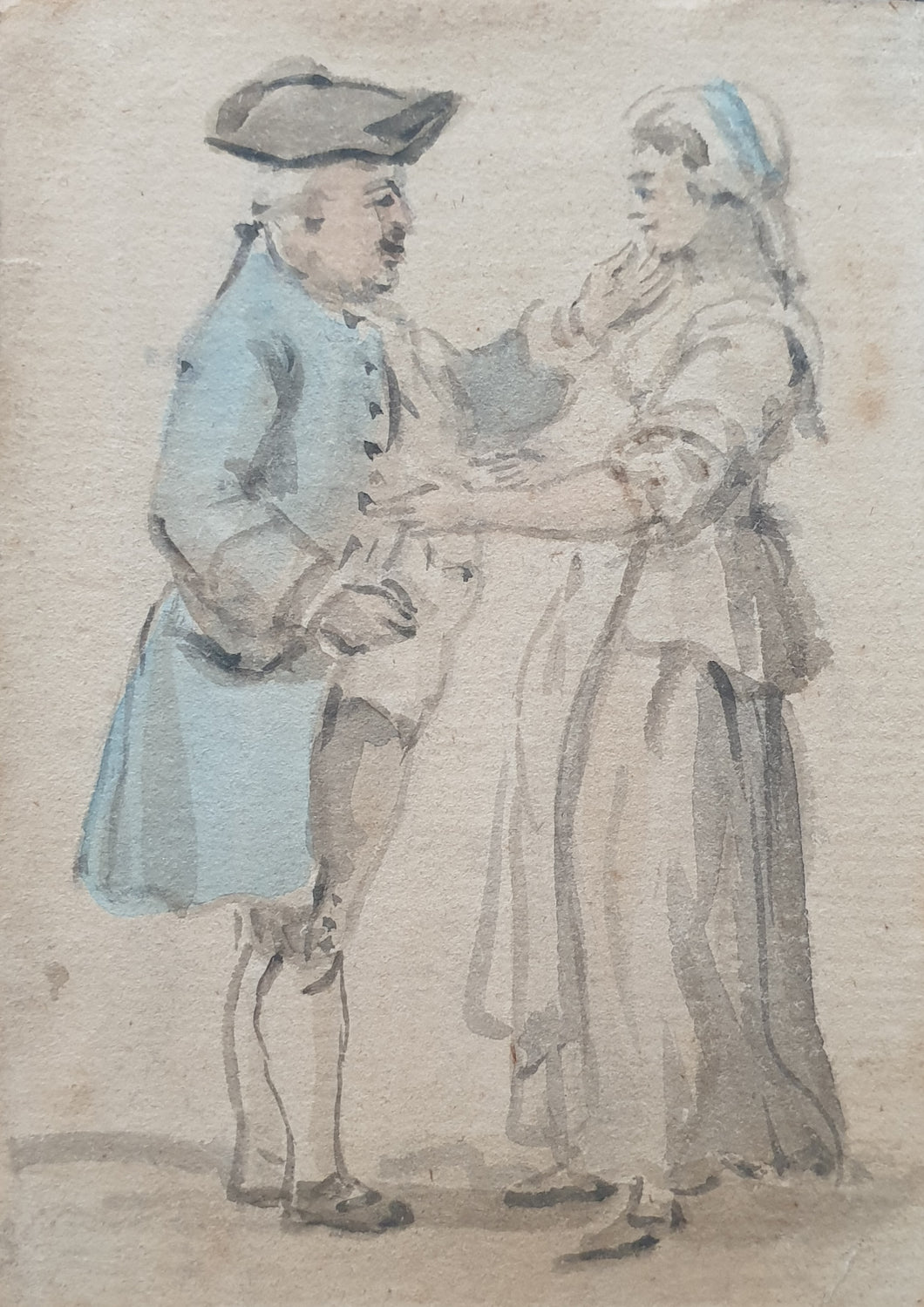 Paul Sandby R.A Pen Ink & Watercolour Study Of A Courting Couple Circa.1770