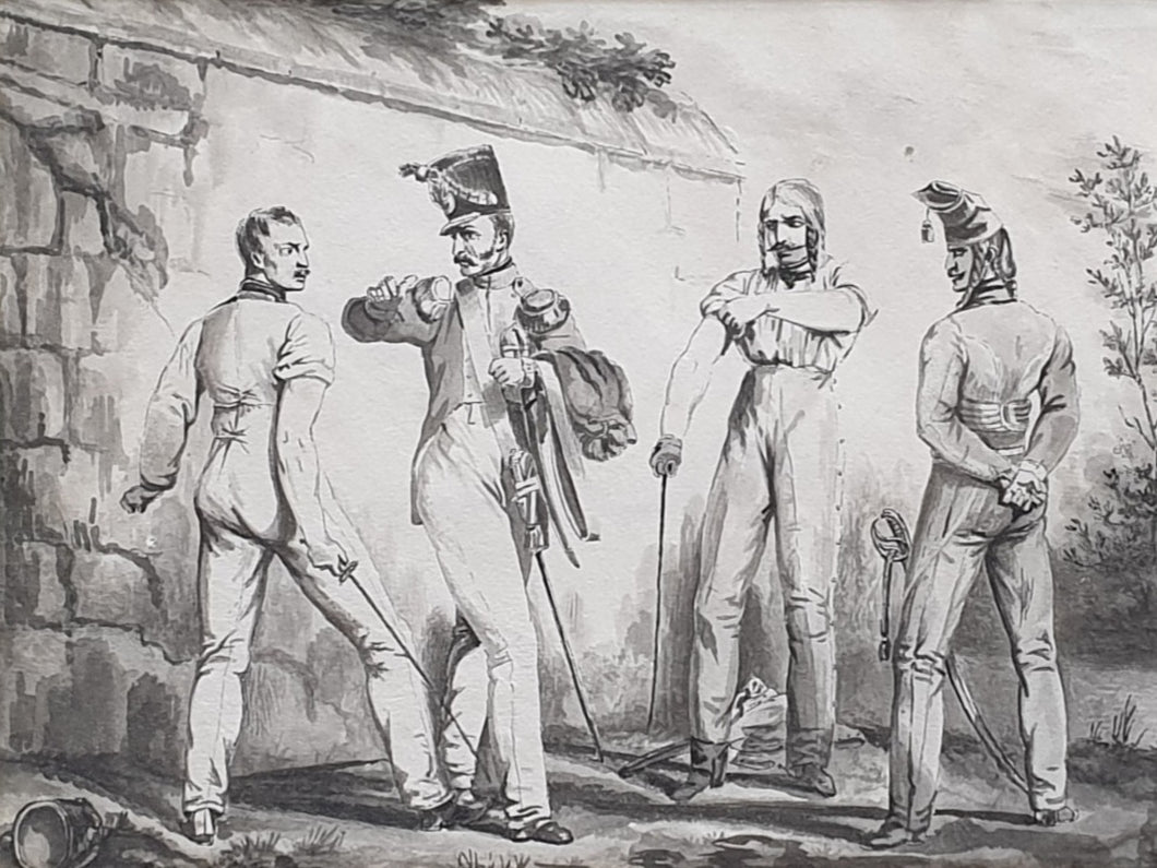 Horace Vernet Pen And Ink Drawing French Officers At Duel Circa.1814
