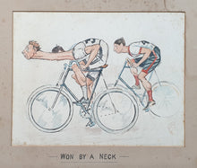 Load image into Gallery viewer, &quot;Won By A Neck&quot; Late 19th.Century Cycling Watercolour Circa.1890
