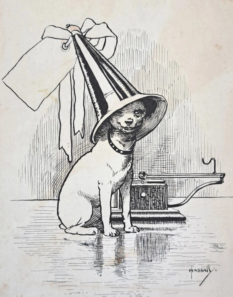 John Hassall Pen And Ink Drawing Nipper The HMV Dog Circa.1910