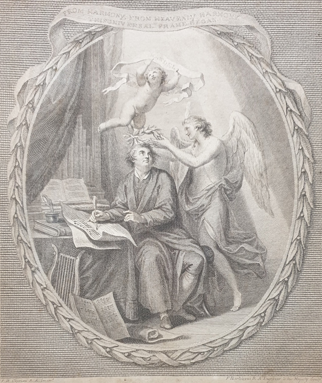 Francesco Bartolozzi R.A After GB Cipriani 18th.Century Engraved Ticket For A Concert For George Frederick Handel 1784