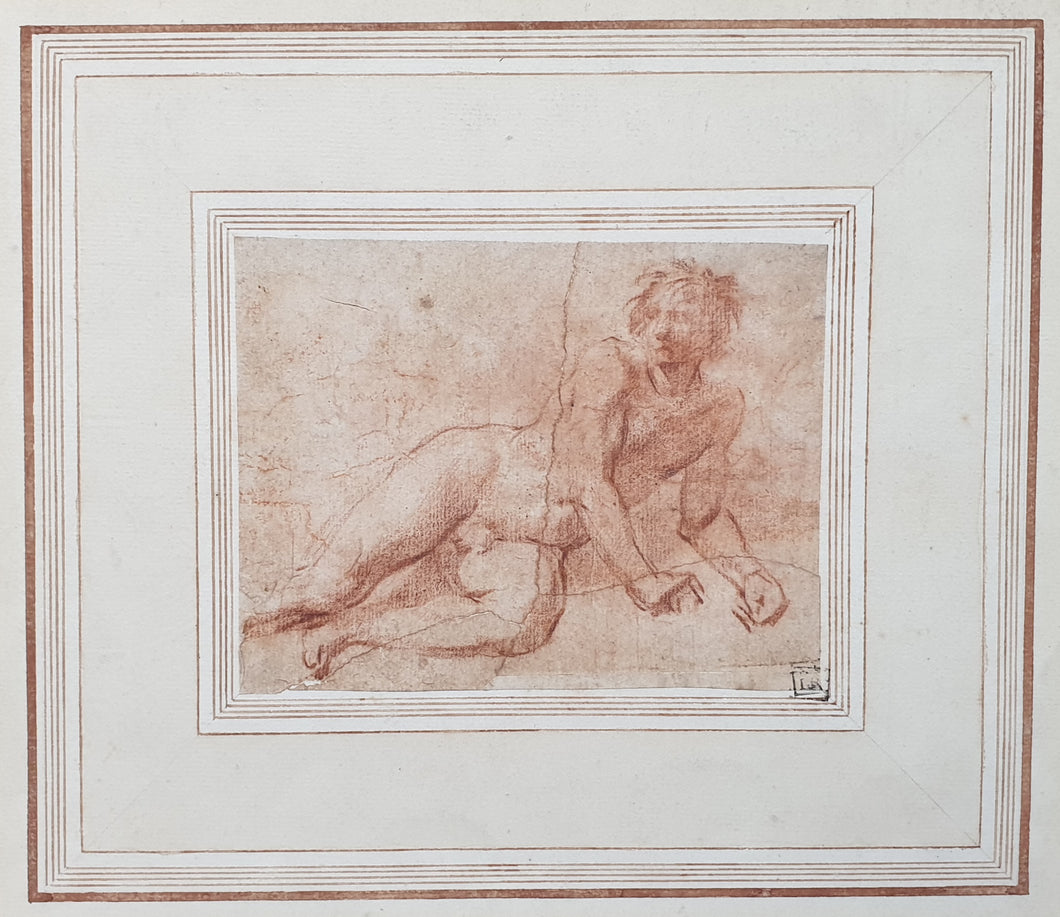 Workshop Of Andrea Del Sarto 16th Century Florentine School Red Chalk Study Of A Recumbent Man Circa.1520