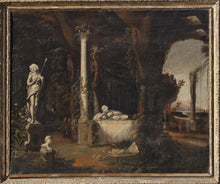 Load image into Gallery viewer, Circle Of Charles Cornelisz De Hooch Dutch School 17th.Century Large Oil On Canvas An Architectural Capriccio With The Tomb Of Mary Magdalene
