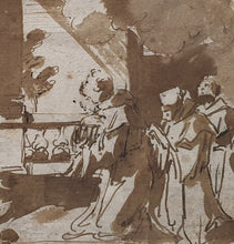 Load image into Gallery viewer, Alessio Gemignani Italian School Early 17th.Century Pen Ink And Wash Design For A Lunette Depicting The Consecration Of The Eucharist Circa.1620
