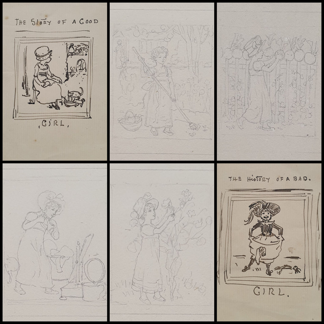 Kate Greenaway A Group Of Ten Original Drawings For The Story Of A Good Girl & The History Of A Bad Girl Circa.1886