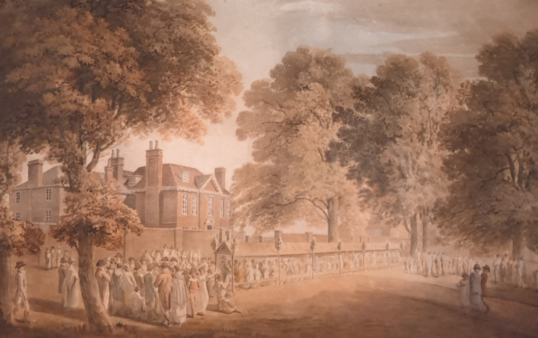 Michael Vincent Charles Brandoin Large Late 18th.Century Landscape Watercolour A Large Gathering Before A Country House Circa.1790