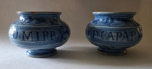 Load image into Gallery viewer, Pair Of Early 18th.Century Italian Maiolica Berretino Ground Albarelli
