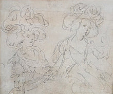 Load image into Gallery viewer, Samuel Shelley O.W.S Pencil Study Of Two Ladies In Fashionable Hats Circa.1785
