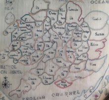 Load image into Gallery viewer, Susannah Poynder Aged Eleven Her Embroidered Silkwork Map Of England &amp; Wales 1788
