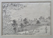 Load image into Gallery viewer, Anthony Devis 18th.Century Pen Ink And Watercolour Drawing A Shepherd And Flock At Law Brook Guildford Surrey Circa.1790
