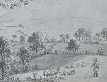 Load image into Gallery viewer, Anthony Devis 18th.Century Pen Ink And Watercolour Drawing A Shepherd And Flock At Law Brook Guildford Surrey Circa.1790

