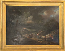 Load image into Gallery viewer, Francesco Giuseppe Casanova 18th.Century Oil On Panel A Stormy Landscape With Cattle And Drovers Circa.1770
