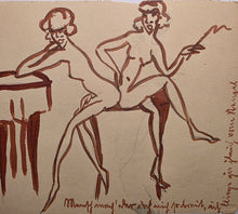 Load image into Gallery viewer, Dörte Clara "Dodo" Wolff Sepia Ink Study Cabaret Dancers Resting Circa.1930
