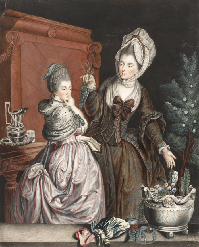 Johann Eleazar Zeissig 18th.Century German Gouache Painting The Botany Lesson Circa.1770