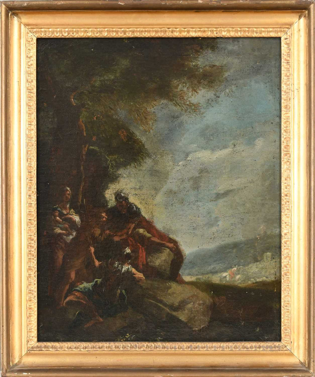 Roman School Late 17th.Century Oil On Canvas Follower Of Salvator Rosa Landscape With Figures
