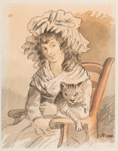 Load image into Gallery viewer, John Nixon Watercolour Drawing Mrs Nixon Holding Her Cat 1788
