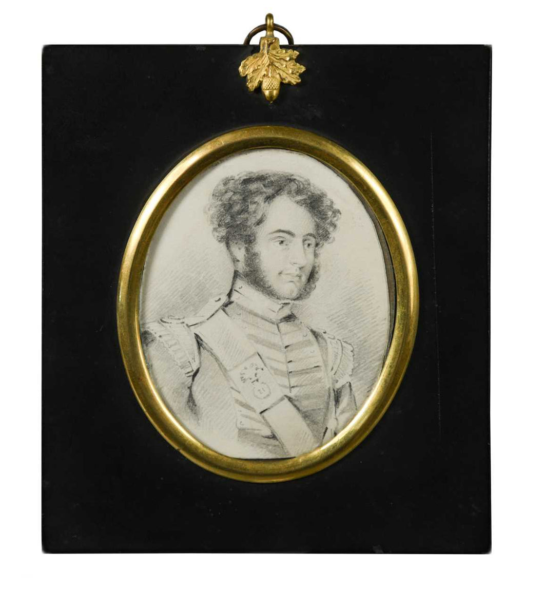 Early 19th.Century Pencil Portrait Miniature An Officer Of The 21st. Circa.1820.