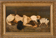 Load image into Gallery viewer, R Law 19th.Century British School Oil Study A Hound And Her Whelps 1872

