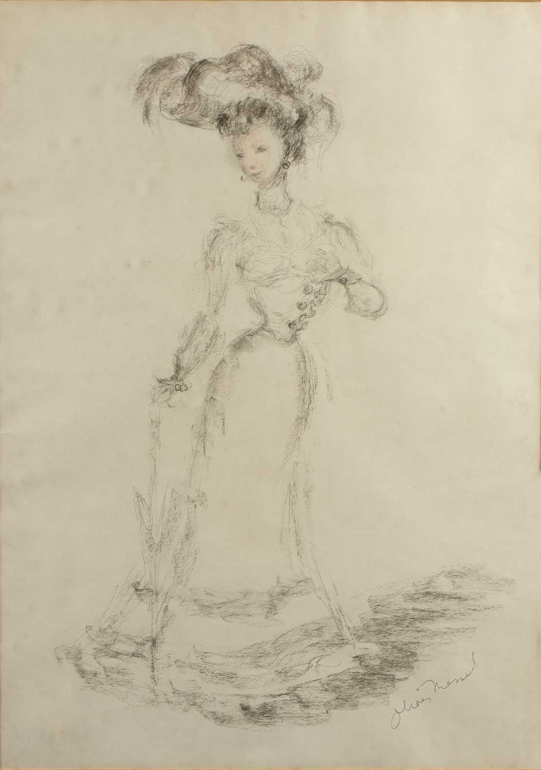 Oliver Messel Pencil And Watercolour An Elegant Lady Circa.1950