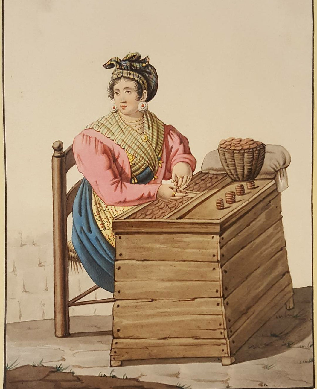 Neapolitan School 19th.Century Watercolour A Street Money Changer