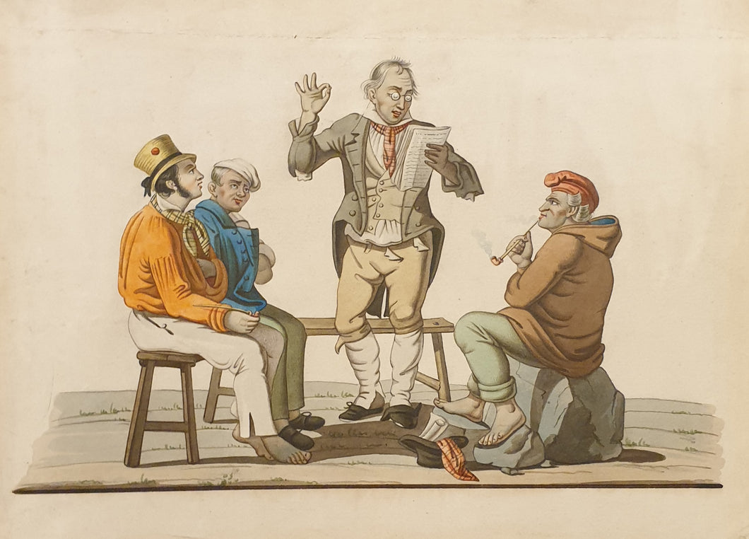 Neapolitan School 19th.Century Watercolour Reading The News