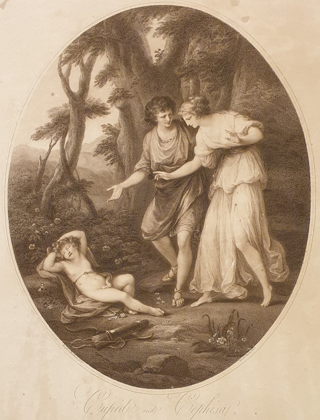 Angelica Kauffman Stipple Engraving Cupid And Cephisa