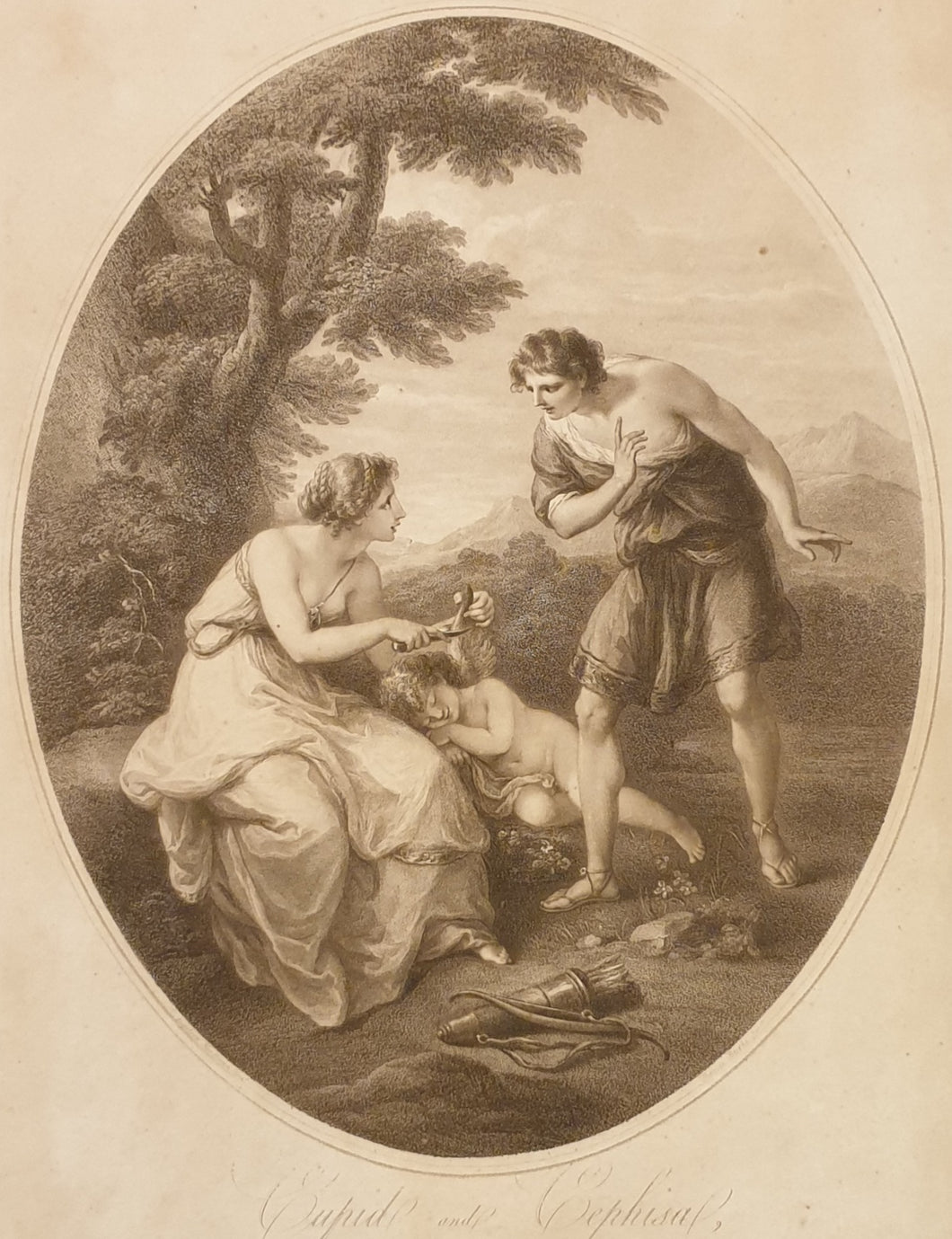 Angelica Kauffman Stipple Engraving Cupid And Cephisa
