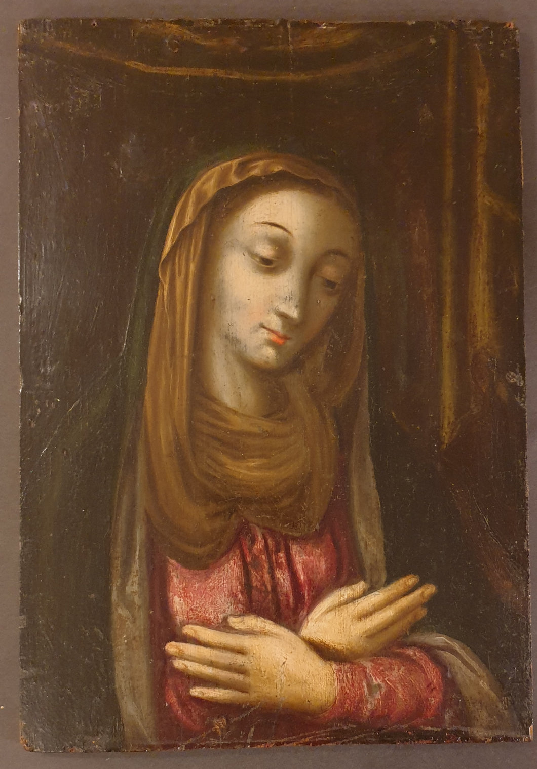 16th.Century Spanish School Oil On Panel Madonna
