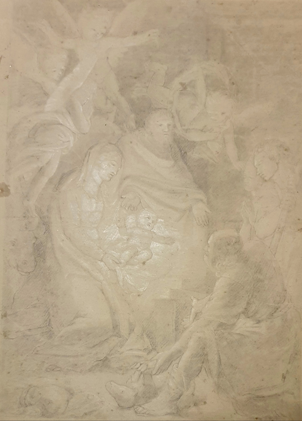 The Adoration Of The Shepherds 18th.Century Italian School Chalk Drawing